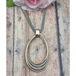 Brighton Convertible Chain Neptune Rings Twirl Crystal Two Tone Pendant Necklace